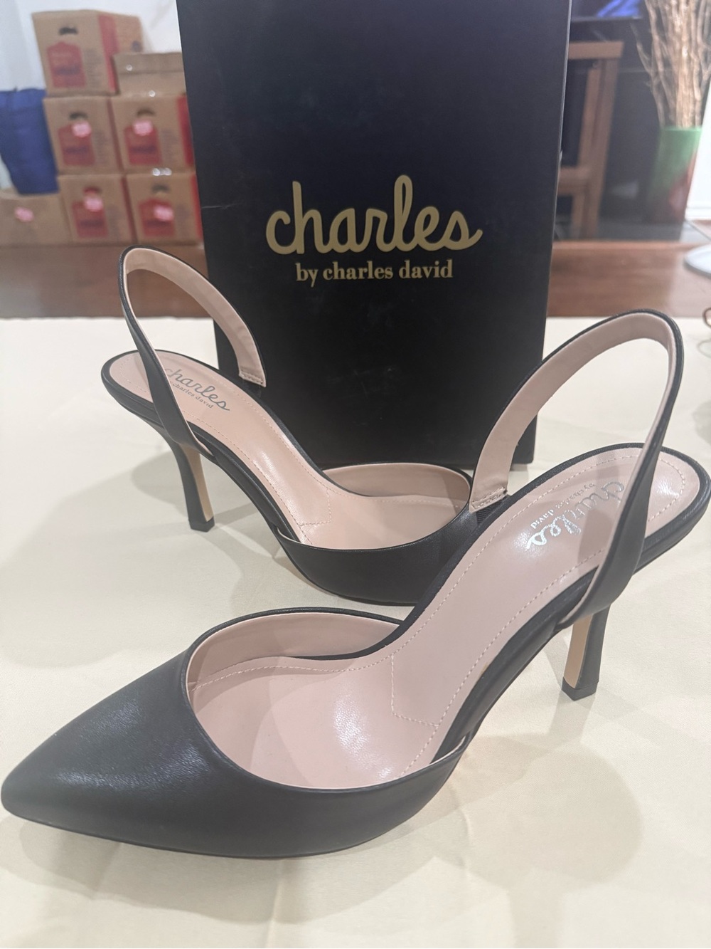 Charles by Charles David Black Pointed-Toe Slingback Heels